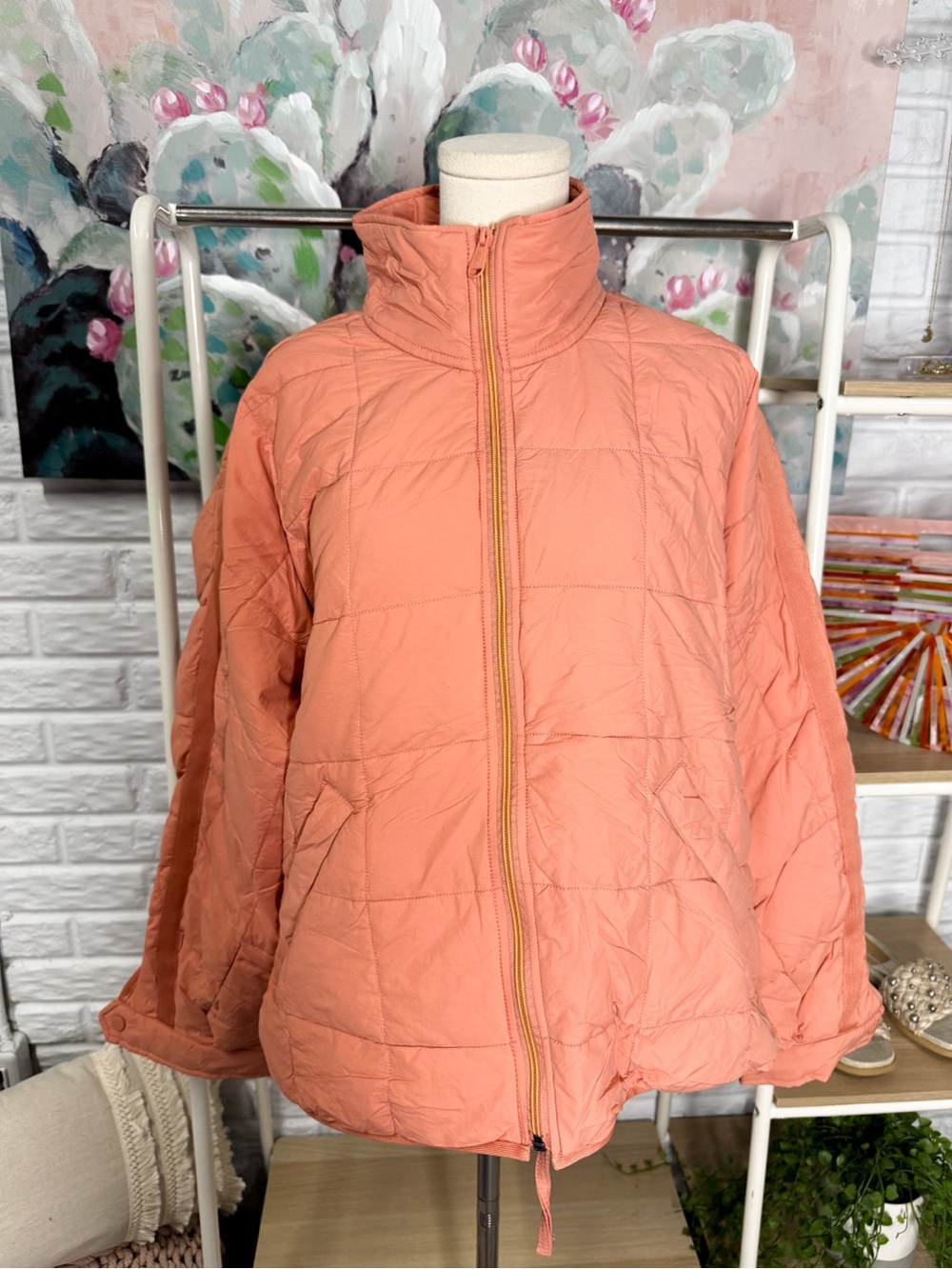 Free People Pippa Packable Puffer Jacket Frosted Peach - Picture 3 of 6